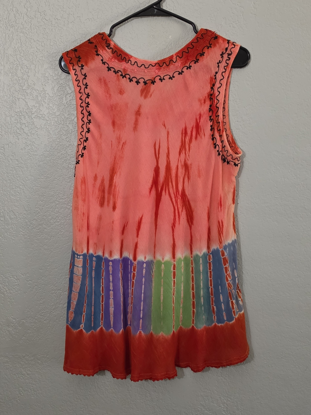 India Boutique Coral Tie-Dye Sleeveless Tank with Multicolor Embroidery Women OS - Picture 5 of 10